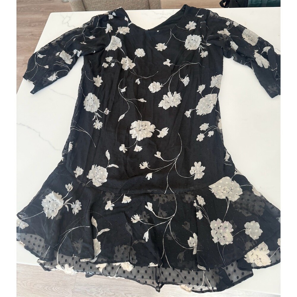 Jessica Howard Dress Womens M Black & White Floral Shift Short 3/4 Sleeve XL - Picture 4 of 4